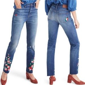 Madewell Floral Embroidered Edition The High-Rise Slim Boyjean Dark Indigo Wash